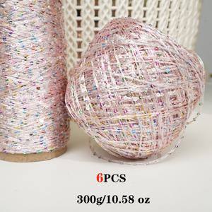 TEMU 6다汗 (팩) 300g 샤이니 스팽글 니팅 및 크로셰 뜨개실 - DIY 공예용으로 적합한 부드럽고 폭신한 털실, 스카프, 모자, 가방, 패션 액세서리용 다汗(,,) - 뜨개질 및 크로셰에 이상적