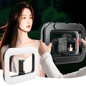 TEMU 스마트폰용 비디오 리그 조명 1개, 핸드헬드 링 셀카 조명 키트, 휴대폰 홀더가 있는 충전식 사각형 채광등, 카메라, 스마트폰, 동영상 녹화, 메이크업용 LED 링 라이트, 클립온 조명