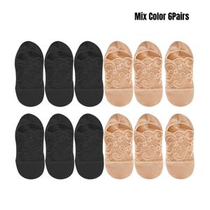 TEMU 여성용 일본/한국 스타일 얇은 레이스 보트 삭스 6켤레 - 레이스 장식이 있는 보이지 않는 노쇼 숏삭렛, 얕게 잘린 아웃도어용, 봄/가을용 반삭스, 스니커즈용 - 단색 (손세탁 가능)