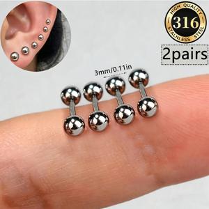TEMU 2쌍/4쌍 매끄러운 둥근 볼 스터드 귀걸이 세트 - 16G 귀, 귀 관절, 트라구스 316 스테인리스 스틸 귀 피어싱 특수, 산화 방지 로드 통증 없는 피어싱 주얼리