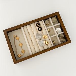 TEMU 서랍에 넣을 수 있는 분리형 수납 선반이 있는 벨벳 주얼리 트레이 세트, 쌓을 수 있는 주얼리 정리함, 목걸이와 팔찌용 디스플레이 트레이. 귀걸이, 반지, 브로치, 시계 등 6가지 유형의 주얼리 보관 및 전시에 적합, 주얼리 박스