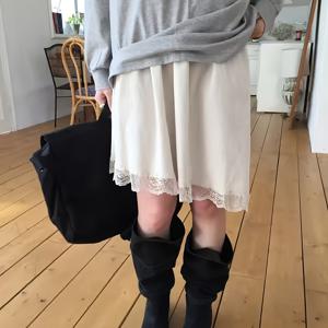 TEMU 캐주얼 레이스 패치워크 레이어드 웨어 올 시즌 이지 스커트 미디 기장 스커트 루즈 A라인 우산 스커트 - 워크