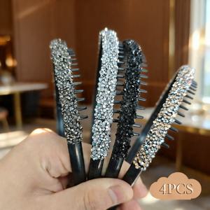 TEMU 4개 세트 라인스톤 논슬립 톱니 헤어밴드, 웨딩, 파티, 데일리 헤어스타일용 반짝이는 톱니 헤어밴드, 땋은 머리, 번, 포니테일 고정용 - 우아한 헤어