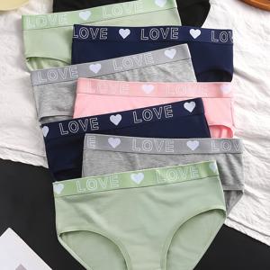TEMU MUBAHE 여성용 비키니 팬티 8개 세트 - LOVE 레터링 & 하트가 있는 섹시하고 부드러운 통기성 속옷, 단색 삼각형 브리프, 가정복 및 일상용, 손세탁 가능, 브랜드 라벨