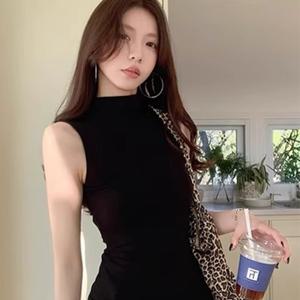 TEMU RX273 여름 여성용 신상 다용도 트렌디 하이넥 민소매 티셔츠 숏 탑