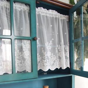 TEMU 1pc 루틱 화이트 레이스 꽃 자수 투명 티어 짧은 커튼, 주방용, 폴리에스터, 바퀴 포켓 매달기, 안감 없음, 주방용 커튼