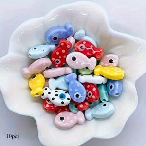 TEMU 10개 세트 핸드메이드 도장 무늬 물고기 모양 비즈 - 컬러 DIY 목걸이, 팔찌, 귀걸이 & 펜던트용 액세서리, 장식 비즈