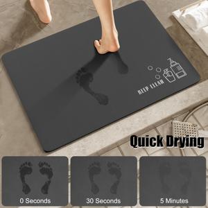 TEMU 직사각형 속건성 규조토 욕실 매트 1개 - 'KEEP CLEAN' 타이포그래피와 아이콘 디자인이 있는 다크 그레이, 욕실, 현관, 주방, 커피 스테이션용 수분 흡수성 및 미끄럼 방지 러그