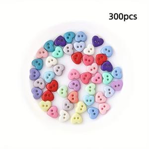 TEMU 300/150개 미니 하트형 레진 단추 - 패스텔 컬러 세트 (6mm), 인형 옷, 의류 액세서리, 내구성 플라스틱 레진, 바느질 및 DIY 공예용