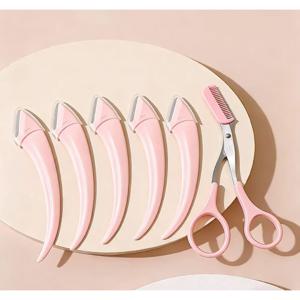 TEMU 눈썹 다듬기용 도구 6종 세트입니다. 눈썹 빗과 가위, 그리고 달걀 모양 트리머가 포함되어 있습니다. 사용하기 쉬운 디자인으로, 왼손잡이와 오른손잡이를 모두 지원하며, 긁힘 방지 기능도 제공합니다.