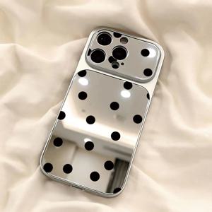 TEMU 아이폰 17 Pro Max용 대형 블랙 도트 미러 폰 케이스, 아이폰 17 16 15 14 13 12 11 Pro Max 15 Plus 16 Pro와 호환되는 패셔너블한 고품질 남녀공용 레트로 보호 케이스