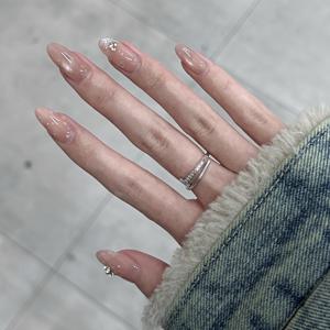 TEMU 매우 아름다운 누드 캣아이 네일 아트 10개, 순백색의 부드러운 기품을 풍기는 네일 패치