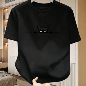 TEMU 미국 트렌디 브랜드 재미있는 피크부우 검은 고양이 프린트 반팔 티셔츠 남성 여름 통기성 루즈 라운드넥 탑 니치 디자인 센스 개성 반팔 웨스턴 하이 스트리트 트렌디 다용도 캐주얼 남성복 - 보더 핫 아이템 인스 슈퍼 핫 커플