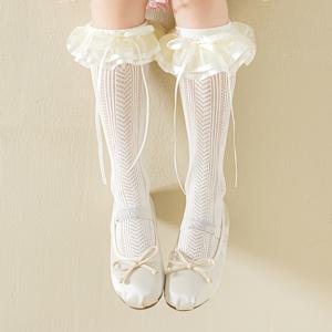 TEMU 어린이 공주 소녀용 봄/여름 얇은 레이스 중목 양말 1켤레/2켤레