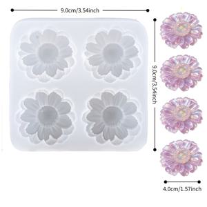 TEMU 수지 아트용 작은 꽃 실리콘 몰드, 4구 데이지 열쇠고리 몰드, 귀걸이, 헤어클립, 자석용 DIY 반짝이는 꽃, 사실적인 주조 몰드, 탈형이 쉬운 수제 선물 제작용