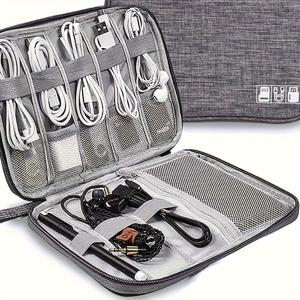 TEMU 1개 더블 레이어 여행용 테크 정리 가방 - USB/SD 카드 및 케이블 수납 공간 포함 - 노트북, 태블릿, 스마트폰, 보조 배터리, 이어폰, USB 드라이브용 휴대용 전자기기 케이스 - 컴팩트 테크 가제트 보관 파우치