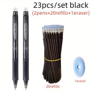TEMU 23개/세트 창의적인 대용량 누르면 지워지는 젤펜 세트 0.5mm 블랙/블루 세척 가능한 손잡이 지우개펜 리필 교구 사무용 그림 필기구 문구류(2펜+리필 20개+1지우개)
