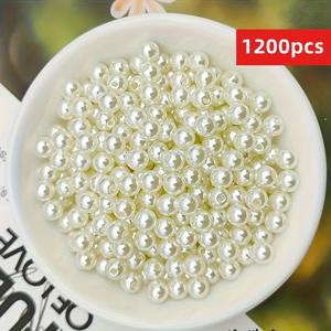 TEMU 1200개 6mm 화이트 아크릴 홀 비즈, 주얼리 제작용 - 팔찌, 목걸이, 홈 데코를 위한 우아한 공예 용품