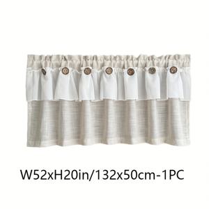 TEMU 일본식 심플 화이트 시폰 튤 스플라이싱 베이지 버튼 커피 커튼 시스루 단막 커튼 1개, 탑 포켓 로드형, 고품질 걸이형 단열 안감 없음, 세탁 가능, 거실 침실 창문 현관 파티션 드레이프용