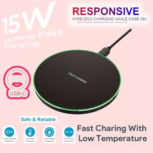 TEMU 15W 고속 무선 충전기, 아이폰 16 15 14 13 12 11 Pro Max 호환, 유도식 고속 무선 충전 패드, USB Type-C, 사무실, 가정, 여행에 적합, 휴대용 충전기, 블랙, 화이트, 세련되고 컴팩트한 원형 및 경량 디자인