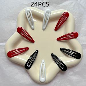TEMU 24pcs 세트 - 레드 8개 + 화이트 8개 + 블랙 8개, 클래식 큐트 BB 클립, 물방울 디자인 한국 스타일 헤어 클립, 사이드 뱅 및 날리는 머리 클립, 브레이딩 및 일상 스타일링 헤어 클립
