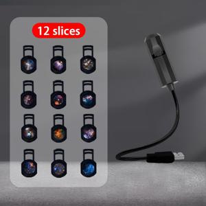 TEMU 창의적인 몽환적인 패턴 USB 프로젝터 조명, 별이 빛나는 하늘 은하수 LED 무드등, 교체 가능한 슬라이드 3/6/10개, 휴대용 투명 분위기 램프, 벽 바닥 천장용 360° 회전식 장식등, 완벽한 크리스마스 및 휴일 선물
