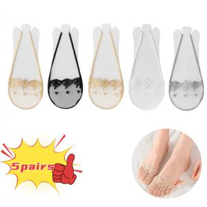 TEMU 레ース 서스펜더 보트 양말 5켤레, 여름용 얇은 반야장 양말, 흡습성, 미끄럼 방지, 낙하 방지 뒤꿈치, 부드럽고 신축성 있으며 편안함, 일상복, 사무실, 야외용 하이힐 속양말