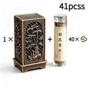 TEMU 레트로 브론즈 컬러 속이 빈 조각 향꽂이 세트, 40개의 향판 포함, 전통 중국 스타일, 성인 향 애호가, 홈 데코 애호가, 선물자를 위한 우아한 제품, 거실, 서재, 다실, 사무실, 침실용, 정교한 장인 정신, 안정적