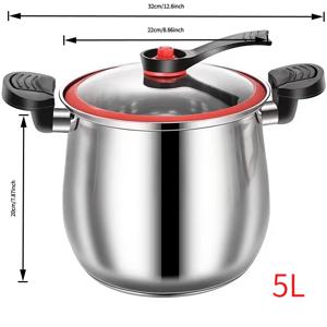 TEMU 바닥이 두꺼워진 유도 쿠커 사용 가능 5L 스테인리스 스틸 스톡팟, 국 수프 죽 스튜 찜용 다기능 가정용 조리냄비