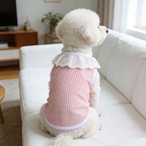 TEMU 귀여운 레이스 장식 칼라 반려동물 조끼, 세 가지 색상 선택 가능, 강아지용 여름 시원한 메쉬 조끼, 털빠짐 방지 고양이 옷