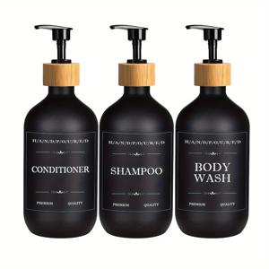 TEMU 500ml 3종 욕실 세트: 비누 디스펜서, 샴푸 & 컨디셔너 병, 바디 로션 보관병 (라벨 포함)