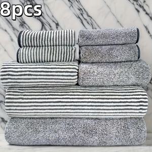 TEMU 8Pcss 세트 2개 핸드 타월 2개 목욕 타월 4개 페이스 타월 워프 코랄 플리스 좁은 패턴 8Pcss 세트 조합 두꺼운 세트 부드럽고 흡수성이 좋고 빠르게 건조되는 타월 목욕 타월 욕실에 적합