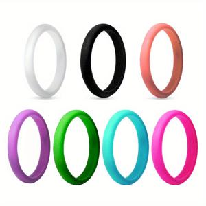 TEMU 7개 세트 3mm 편안한 스포츠 실리콘 링 좁은 밴드 심플 스타일 내구성 있는 여성용 결혼 반지, 러닝 및 야외 활동에 이상적 스포츠 패션 액세서리 다양한 색상으로 제공