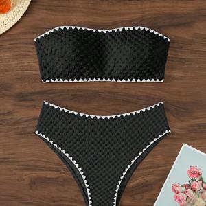 TEMU 2024년 신상 유럽 및 미국 스타일 분리형 섹시 비키니 솔리드 하이웨이스트 레이스 버드 플라워 디자인 여성용 - 보더 수영복