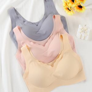 TEMU 3pcs 세트, 여성용 심리스 무선 와이드 스트랩 얇은 언더와이어 올인원 고정 컵 브라 편안하고 통기성 좋은 푸쉬업 란제리 여성용 등라인 정리 브라
