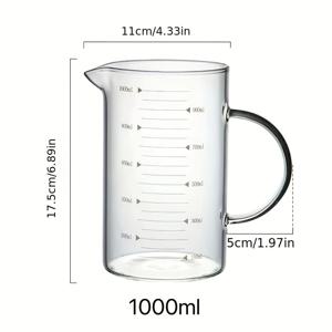 TEMU 스케일 및 손잡이가 있는 유리 계량컵, 고온 저항, 대용량 베이킹 밀가루 투명 계란 거품기 컵, 전자레인지 사용 가능, 주방 용품, 주방 용품, 고온 저항 우유 컵, 계량 용기, 비커
