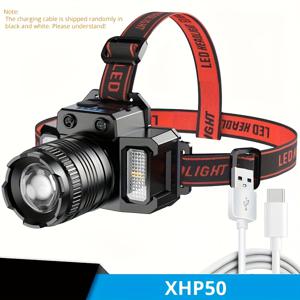 TEMU 1개 USB-C 충전식 모션 센서 헤드램프, 360° 조절 가능 5가지 모드, 조절 가능한 렌즈 & 스트랩이 있는 휴대용 헤드라이트, 캠핑, 독서, 수리, 러닝, 요리, DIY 프로젝트, 야외 조명, 슬림 플래시라이트, 줌 가능 헤드라이트