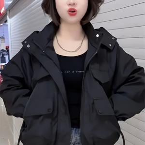 TEMU 미국 스타일 후드 여성 탑, 고급스럽고 스타일리시한 더블 포켓 지퍼 가디건, 트렌치 코트, 후드형 노화 방지 긴팔 겉옷