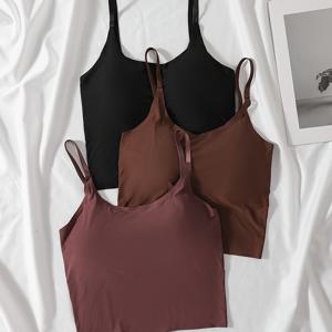 TEMU 3pcs 세트 심리스 아이스 섬유 원단 서스펜더 뷰티풀 백 인너 웨어 와이어-프리 Gathered 노출 방지 브라