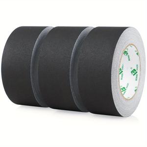 TEMU BOMEI PACK 검정 가퍼 테이프 3롤, 48mm x 20Y, 잔여물 없는 검정 가퍼 테이프, 무반사, 쉽게 찢어지는 검정 덕트 테이프