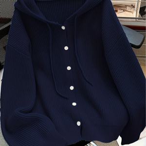 TEMU 가을/겨울 후드 가디건, 단색 캐주얼 간편 버튼업 스웨터, 부드럽고 편안한 우아한 여성 의류