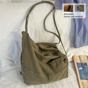 TEMU 남성용 크로스바디 백 레트로 일본 캔버스 백 올매치 대용량 남성 캐주얼 출퇴근 핸드백 단색 싱글 숄더백 (랜덤 패브릭 라벨)