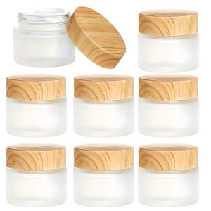 TEMU 8개 세트 프로스트 유리병, 0.5oz / 1oz / 1.7oz, 나뭇결 플라스틱 뚜껑 포함, 재사용 가능한 빈 화장품 용기, 로션, 에센셜 오일, 크림, 립밤, 아이섀도우용 (15g, 30g, 50g)