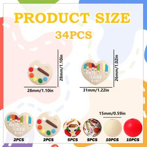 TEMU DIY 주얼리 제작용 스승의 날 테마 실리콘 비즈 세트 34개, 비즈펜 참, 귀엽고 스타일리시한 액세서리 - 비즈 & 비즈 모음