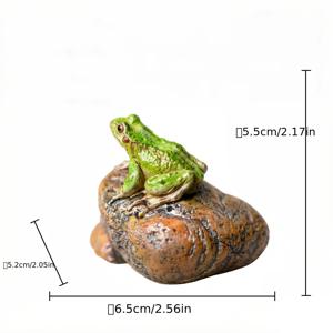 TEMU 바위 위에 누워있는 사실적인 작은 초록 개구리 대형, 정원 시냇물 장식품, 암석원 화분, 미니어처 조경 풍경, 작은 동물