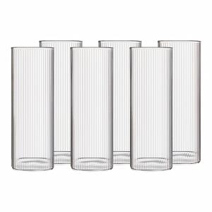 TEMU 고내열성 보로실리케이트 유리 스퀘어 세로 줄무늬 텀블러 세트, 6개 세트 (250ml/400ml/500ml 사이즈). 내구성 강화, 주스컵 또는 티컵으로 가정용에 적합. 식품등급, 세척 쉬움. 가정, 바, 파티, 카페, 휴일 선물용으로 적합