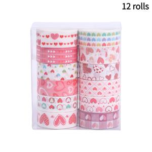 TEMU 12롤 1.5cm*2m 하트 와시 테이프 발렌타인데이 저널 테이프 12롤 하트 DIY 장식 스티커 크리에이티브 노트북