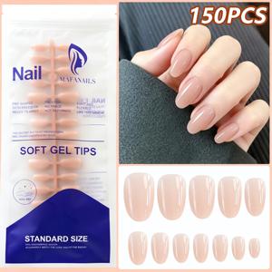 TEMU DIY 매니큐어용 소프트 젤 누름식 인조네일 150개, 숏 아몬드 프리쉐이프 투명 내추럴 풀커버 풀팁 커버리지 손톱, 누드 컬러 아크릴 네일 팁, 손톱 연장용