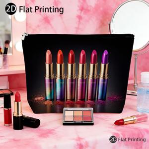TEMU 1개 블랙 그라데이션 배경 반짝이 립스틱 시리즈 휴대용 메이크업 파우치, 메이크업 보관함, 다기능 재사용 가능, 여성용 화장품 가방, 지퍼 여행 데이팩, 여성 선물용