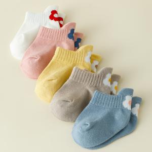TEMU 5켤레 여름 마카롱 색상 아동용 귀여운 3D 작은 꽃 배 모양 양말, 데일리, 휴일, 의상에 적합